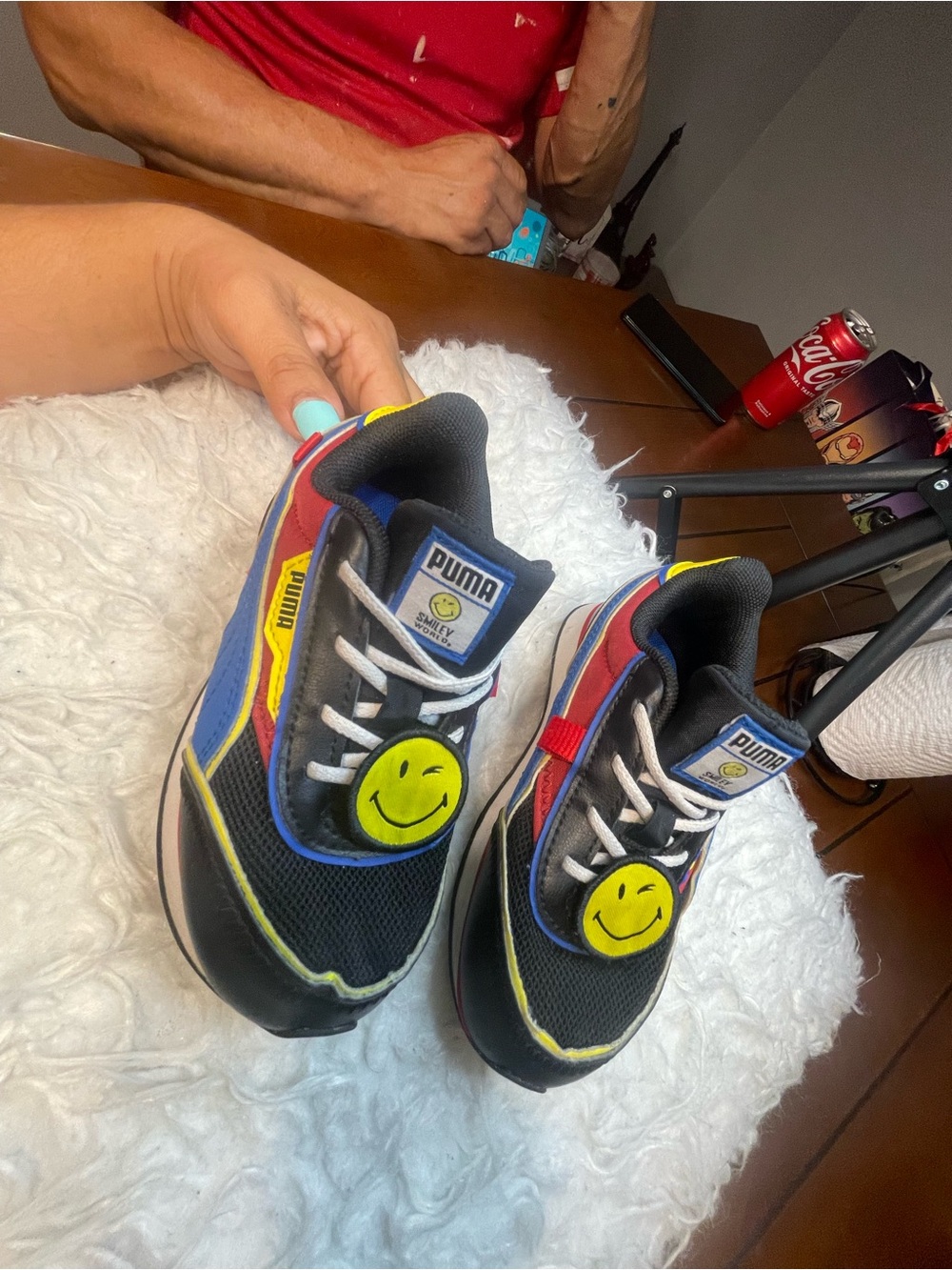 Puma Kids Black Sneakers with Yellow & Red Smiley Accents